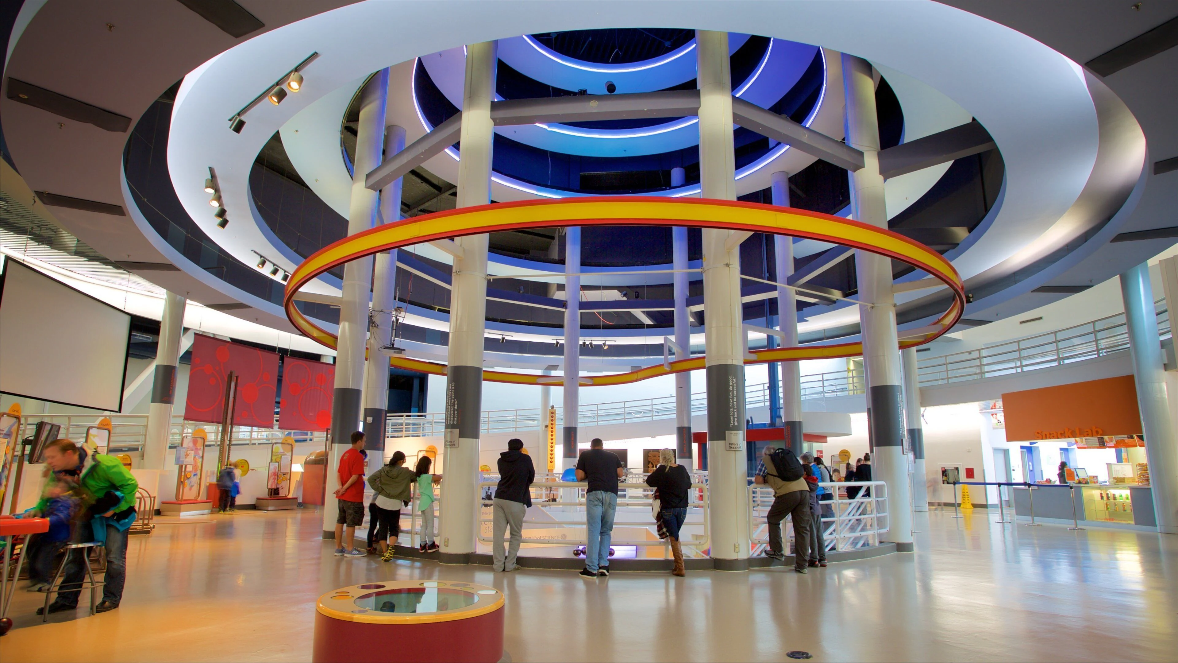 The interior of Science World (second floor, above center)